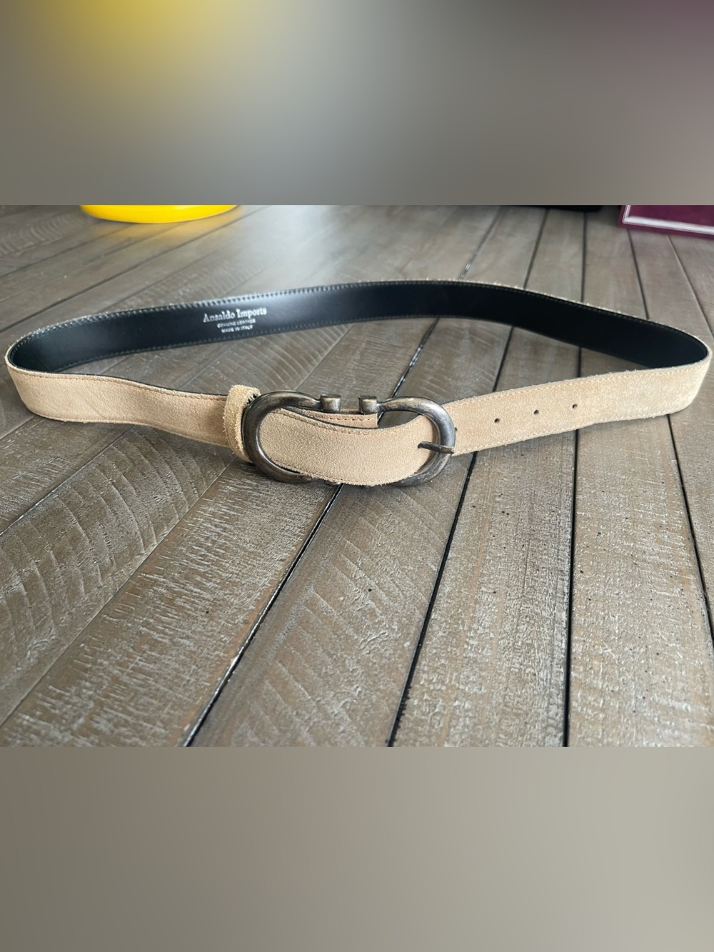 Annabel Ingerto Beige Suede Belt with Antique Oval Buckle